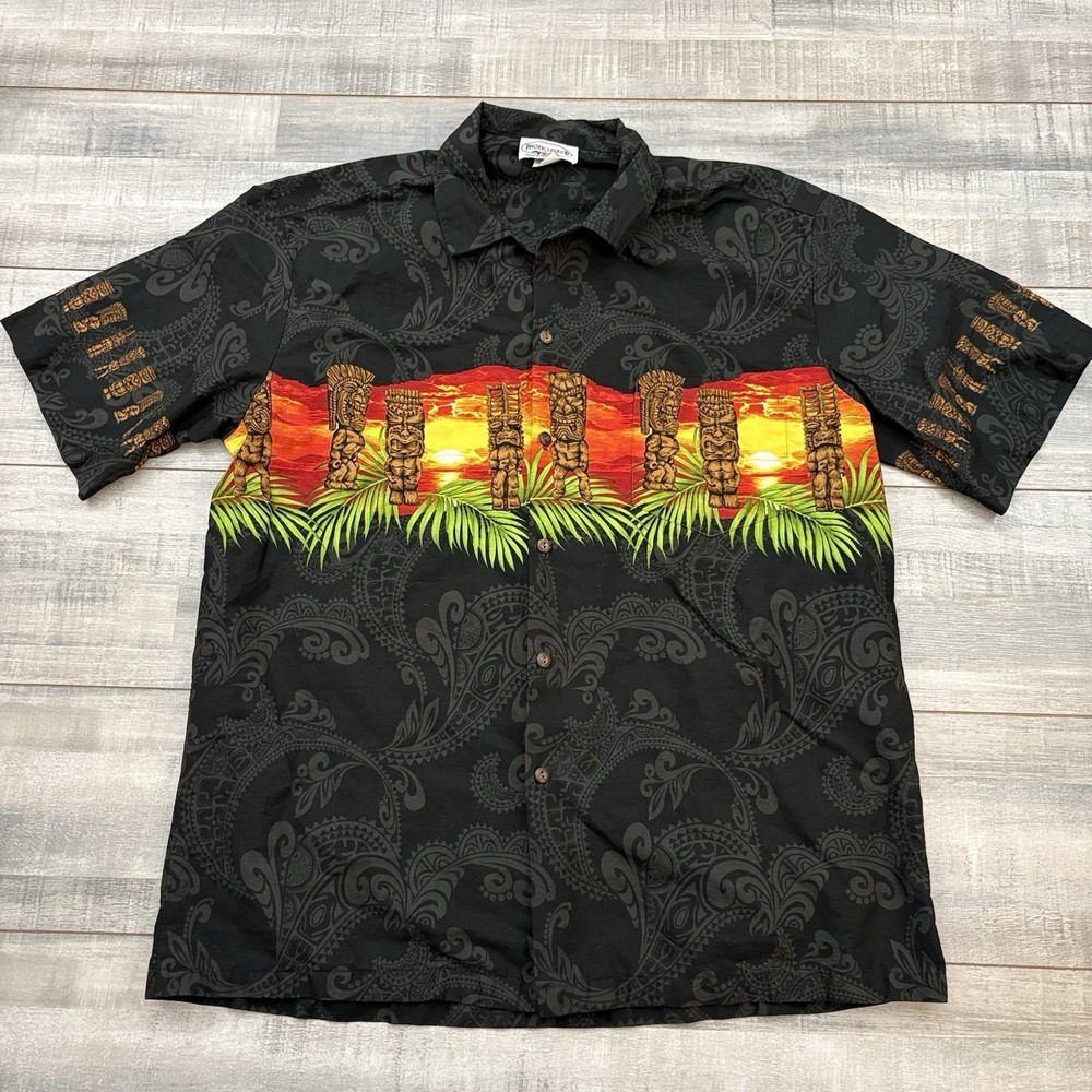 Vtg Pacific Legend Hawaiian Tiki Surf Beach Shirt Men's XL Cotton Short Sleeve